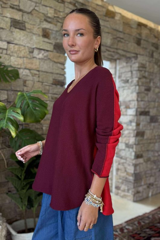 Made in Italy Juno Two Tone Knit Burgundy & Red